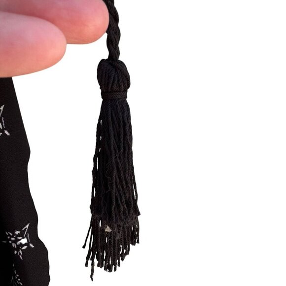 Max Studio Black Boho Long-Sleeve Lace-Up Floral Print Ruffle Trim Tassel Dress - Picture 14 of 14